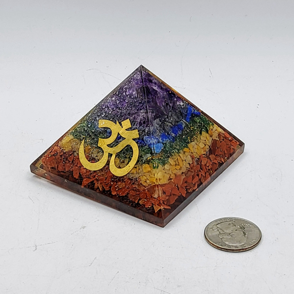 Chakra Orgonite Pyramid with Golden Om Symbol Meditation Yoga - Picture 2 of 3